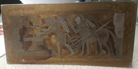 Peinture du précédent : Hercule parlant à Eurysthée caché dans un vase; derrière lui le centaure Chiron tenant un arbre déraciné., image 1/1