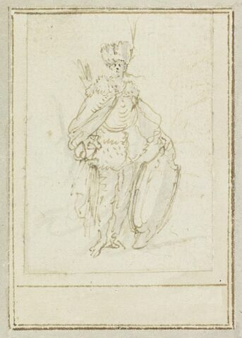 Projet de cartes à jouer : Femme debout portant un turban à aigrette et tenant un bouclier