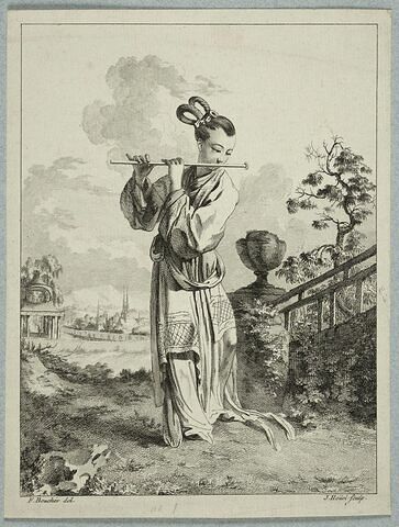 Suite des figures chinoises : Chinoise jouant de la flûte traversière, image 1/1