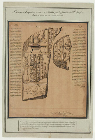 Deux fragments de stèles ornés de hiéroglyphes, avec sur les côtés, l'explication des motifs et des signes, image 1/1