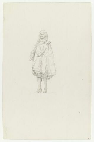 Personnage masculin en costume du XVIIe siècle, de face. Etude pour la Réception du Grand Condé à Versailles., image 1/1