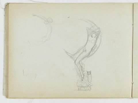 Figure féminine adossée à un croissant de lune et repise de l'arc du croissant à gauche, image 1/2