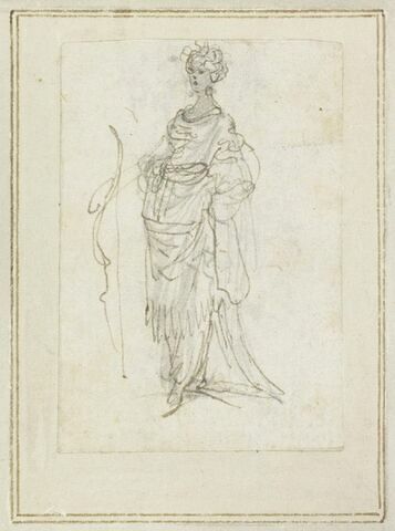 Projet de cartes à jouer : Femme de trois quarts à gauche, tenant un arc