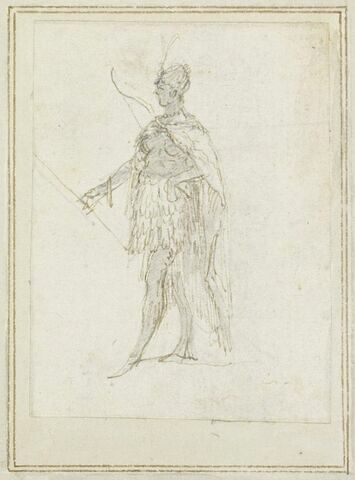 Projet de cartes à jouer : Homme de profil, portant un pagne, un arc et une flèche
