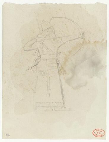 Copie d'après un relief assyrien : archer bandant son arc