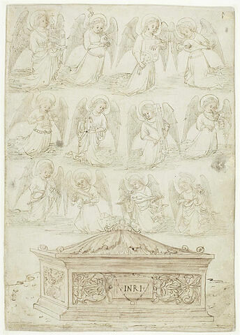 Trois rangées d'anges musiciens et  sarcophage à l'antique, image 1/1