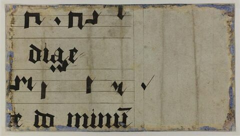 Deux lignes de texte fragmentaires et notation musicale sur deux portées de quatre lignes, image 1/1