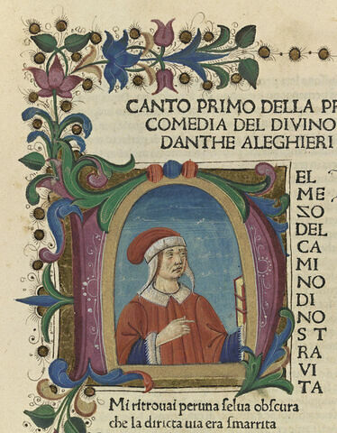 Lettre N ornée et portrait de Dante, image 1/1