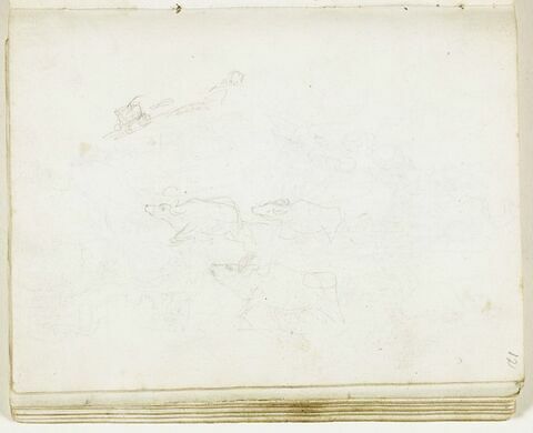 Chariot et esquisses de buffles, de profil vers la gauche, image 1/1