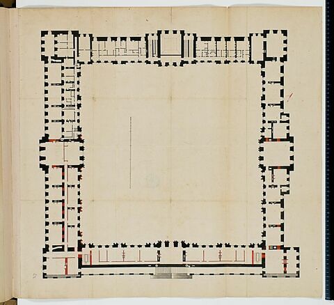 Plan de l'attique des bâtiments de la Cour Carrée du Louvre avec aménagement de l'attique de la Colonnade