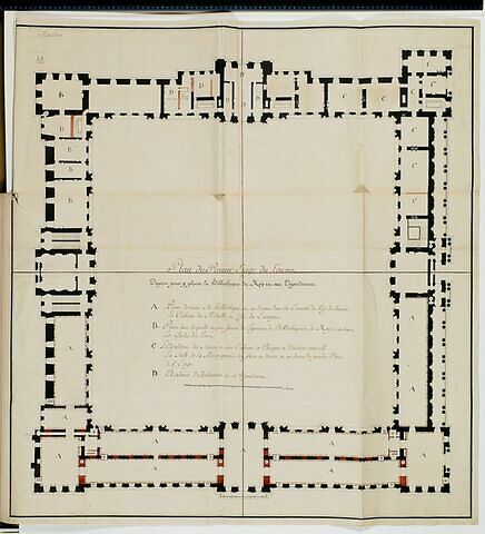 Projet de la Bibliothèque du Roi au Louvre. Plan du premier étage des bâtiments de la Cour Carrée, image 1/1