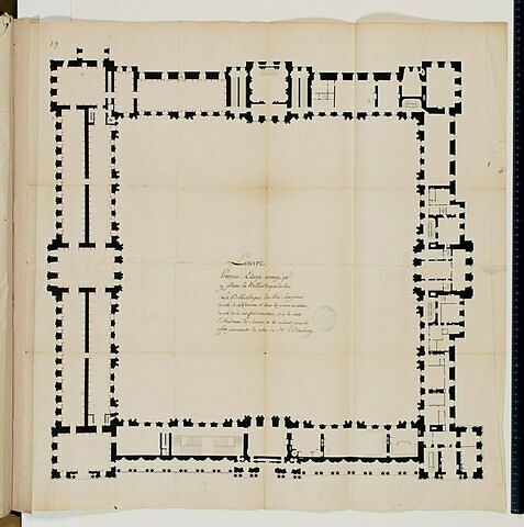 Projet de la Bibliothèque du Roi au Louvre. Plan du premier étage des bâtiments de la Cour Carrée, image 1/2