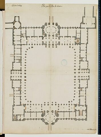 Projet pour le Louvre. Plan du rez-de-chaussée pour les bâtiments de la Cour Carrée, 1664