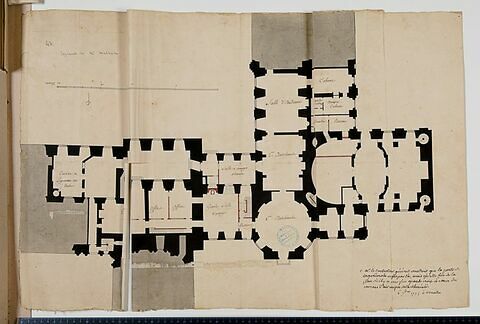 Projet pour le Louvre. Plan de l'attique (?) des bâtiments de l'angle sud-ouest de la Cour Carrée du Louvre, 1775