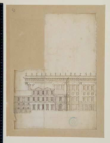 Projet pour le Louvre. Elévation pour la façade sur Seine pour l'aile sud de la Cour Carrée, image 1/1
