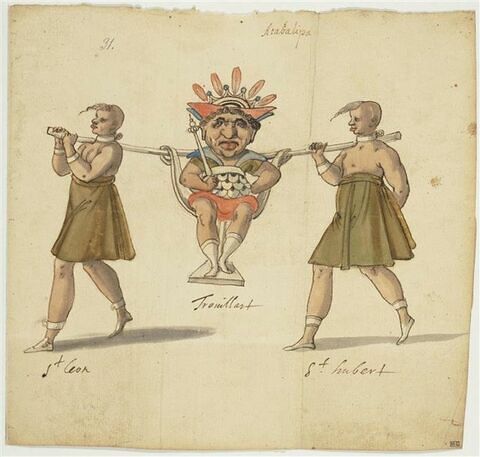 Entrée du roi Atabalipa, avec sceptre et couronne, porté par deux esclaves, image 1/1