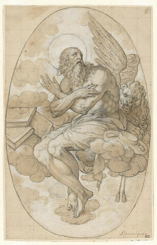 Saint Jérôme, docteur de l'Eglise latine, assis, en pénitence : composition inscrite dans un ovale, image 1/1
