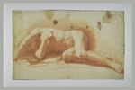 Académie d'homme nu, de face, couché sur le côté droit, image 2/2