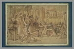 Un massacre en présence de trois tribuns romains placés sur une estrade, image 2/2