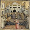 Les funérailles de saint François : vérification des stigmates en présence des premiers frères franciscains, Sylvestre, Angélus, Léon, Philippe, Pierre, Bernard, Sabatinus, Barbaro, Gilles, Masseus, Maurice., image 1/2