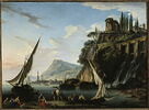 Marine avec le temple de la Sibylle de Tivoli, dit aussi Vue d'un port, image 3/3