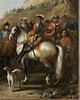 Halte de grenadiers à cheval de la Maison du Roi. Assis au centre, M. de Creil, leur commandant; au fond, la tranchée de Philippsbourg (juin 1734), image 2/5