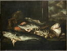 Nature morte aux poissons, avec bord de mer et pêcheurs à l'arrière-plan, image 2/4