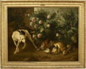 Chien gardant du gibier auprès d'un buisson de roses., image 2/4