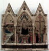 Triptyque fixe : au centre, La Vierge et l'Enfant entourés de vingt anges et de quatre saints (Jean Baptiste et Pierre d'une part, Paul et Laurent [?] de l'autre); à gauche, La Nativité ; à droite, La Crucifixion ; à l'intérieur des gâbles, médaillons polylobés contenant l'Ange de l'Annonciation, Dieu le Père, la Vierge de l'Annonciation, image 4/4