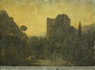 Paysage avec château en ruine et femme au bord de l'eau, image 2/2