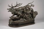Cerf dix cors terrassé par deux lévriers d'Ecosse, image 5/10