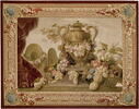 Tapisserie Vase, fleurs, fruits, orfèvrerie (dans un encadrement)., image 1/2