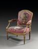 Fauteuil à la reine et à châssis, d'une suite de six fauteuils et un canapé (avec le OA 10290, OA 10292, OA 10293, OA 10294, OA 10295 et OA 10296), image 1/3
