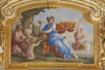Plafond : Salon de la paix : La déesse de l'Agriculture encourageant les travaux de la campagne (ou l'Abondance), au dessus de la corniche, côté nord., image 1/6