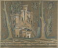 Panneau représentant des édifices et des arbres (Relevé des mosaïques de la grande mosquée de Damas), image 1/3