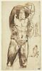 Etude d'un homme nu vu de face, portant une charge, bras gauche vu de dos ; Vierge agenouillée, pour une Annonciation, image 2/2